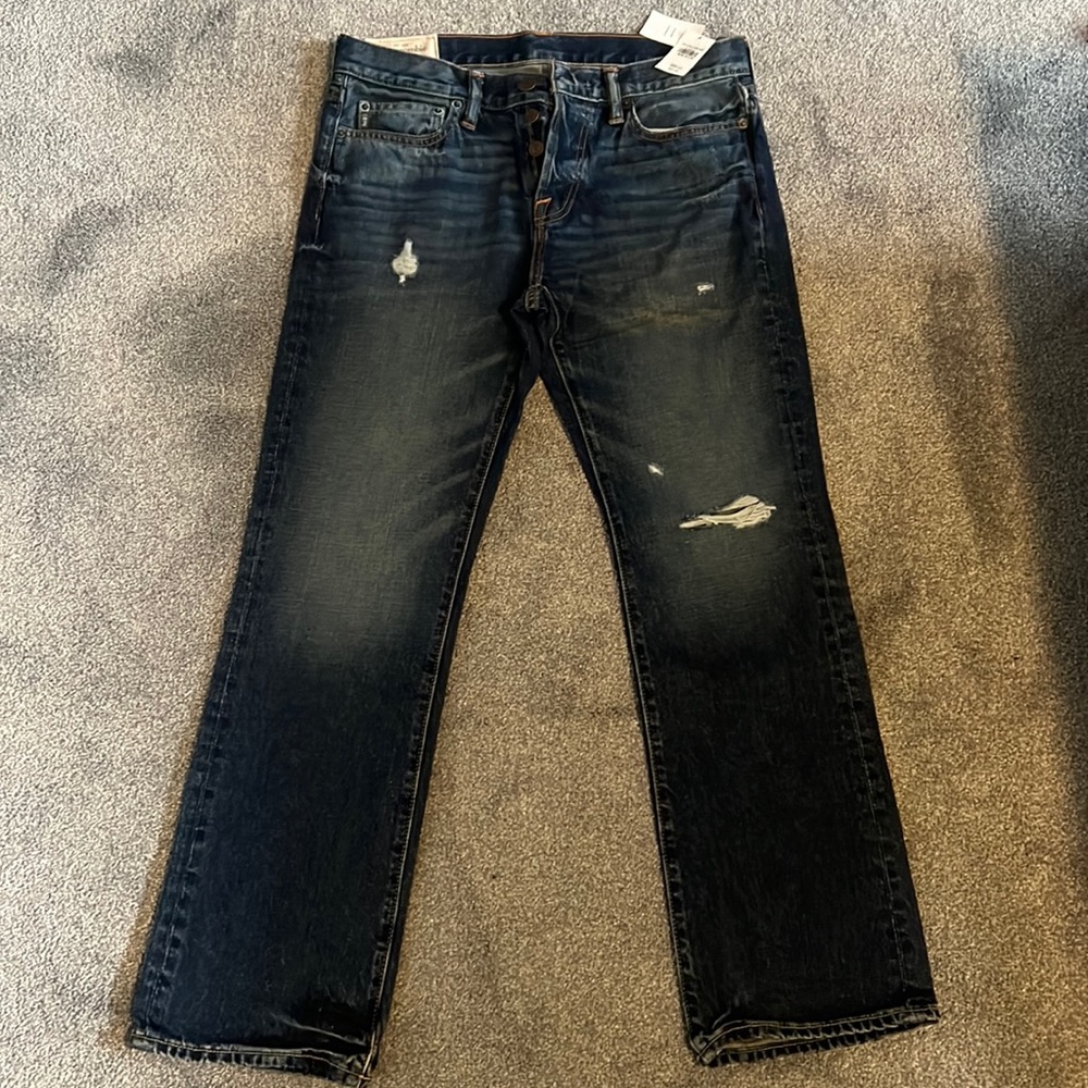Brand new. Abercrombie & Fitch 30x30 Boot cut, button fly jeans.